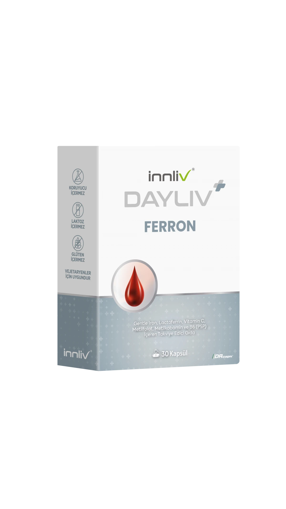 DAYLIV Ferron Demir 17 Mg (Gentle Iron), Lactoferrin, Vitamin C, Folik Asit, B12, B6 içeren Gıda Tak