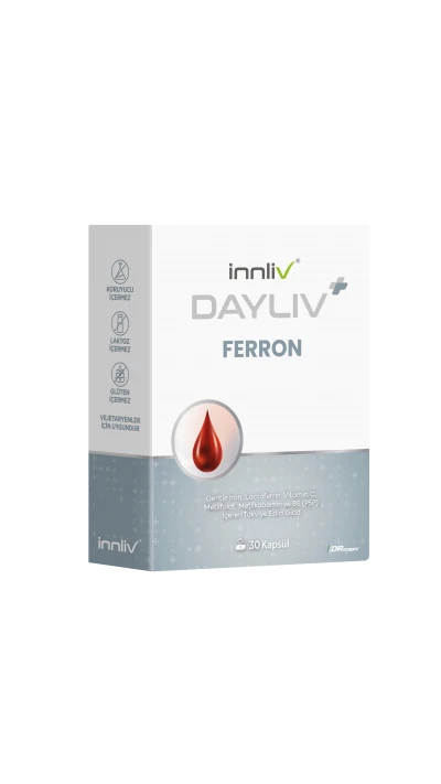 DAYLIV Ferron Demir 17 Mg (Gentle Iron), Lactoferrin, Vitamin C, Folik Asit, B12, B6 içeren Gıda Takviyesi